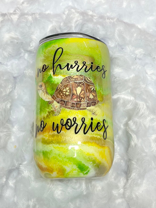 16oz Tortoise "No Hurries No worries" Glow Wine Tumbler